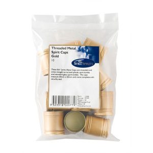 THREADED METAL SPIRIT BOTTLE CAP GOLD PK 10
